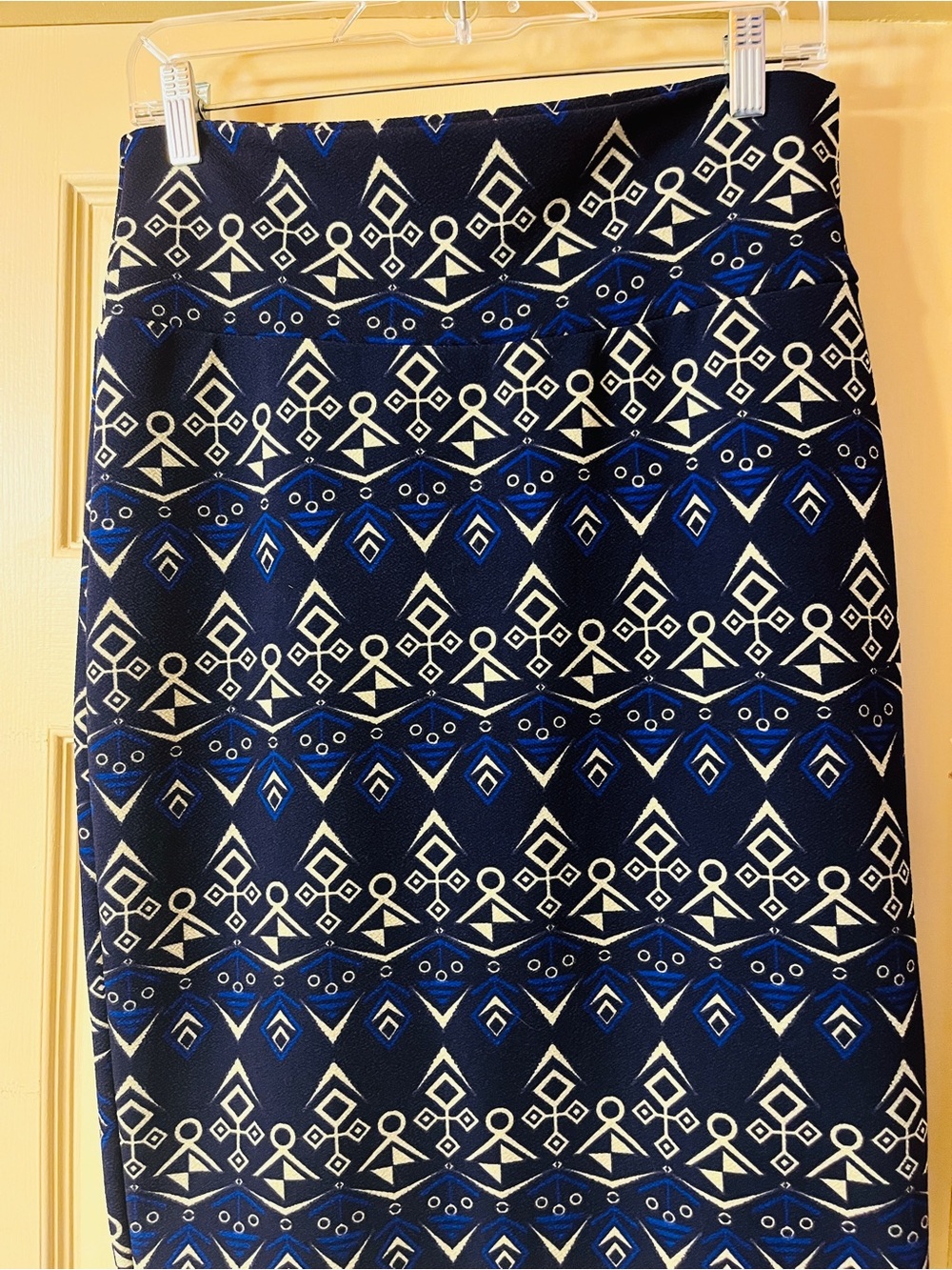 LuLaRoe Navy, White & Cobalt Geometric Midi Skirt